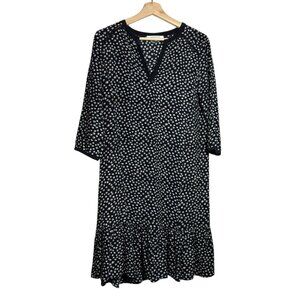 Gerard Darel Paris Black Midi Long Sleeve Dress with White Floral Print Size 36
